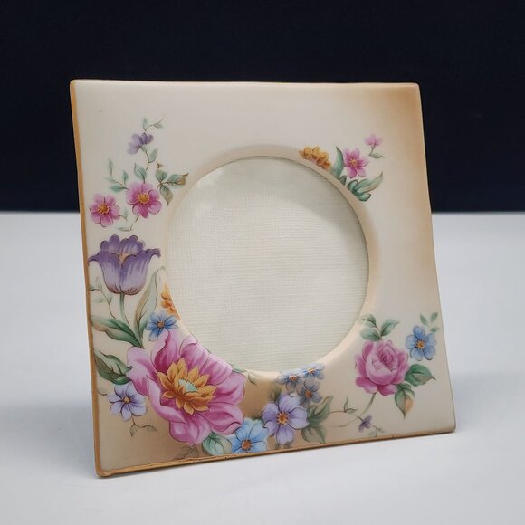 Vintage Floral Ceramic Picture Frame With Transferware Flowers Roses - Picture 2 of 12